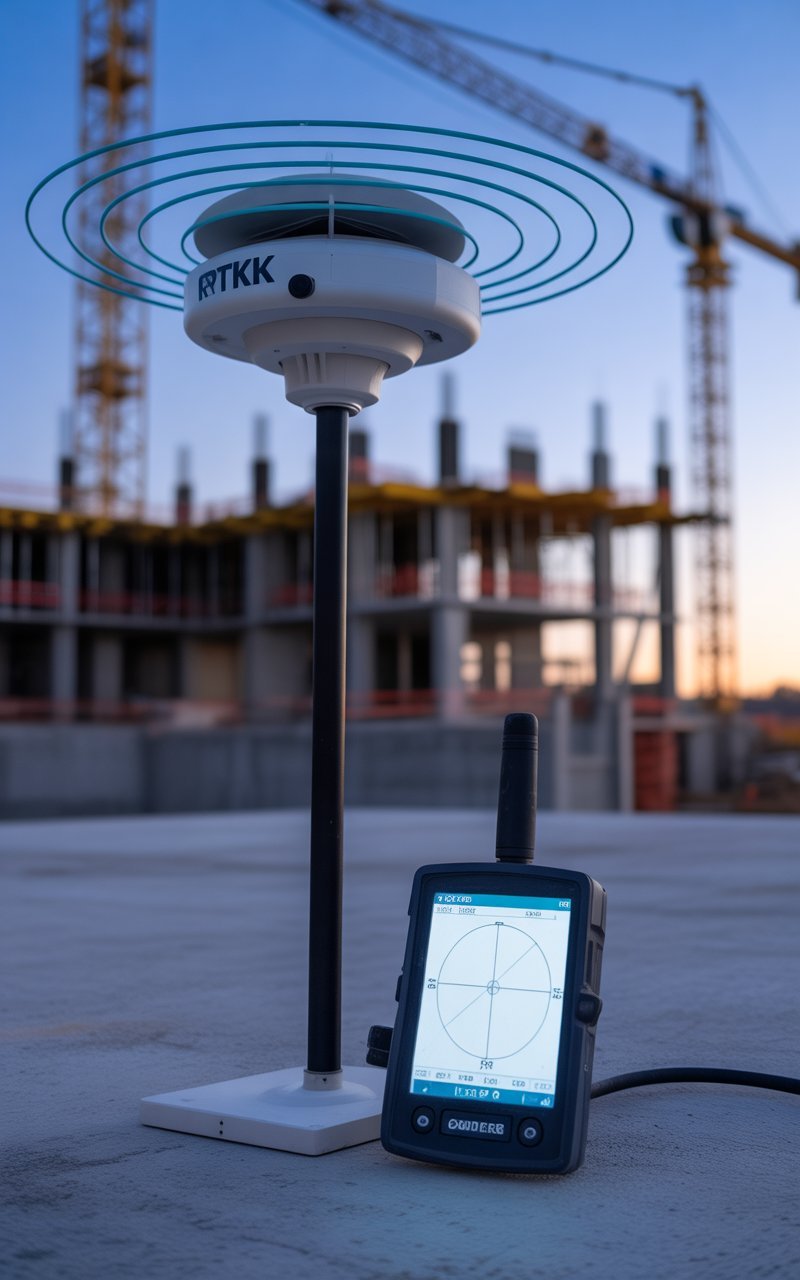 RTK GPS rover survey equipment on construction site in KSA - SurveyPlus KSA land surveying services